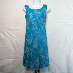 Maggy London Petites 4P Shades Of Blue Dress Silk Floral 90s Mermaidcore